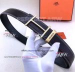 Perfect Replica High Quality Hermes Black Leather Belt With Gold Buckle
